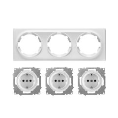 Ensemble 3 prises Schuko type F avec plaque Florence 3 postes