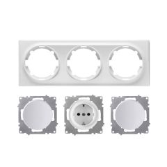 Ensemble prise Schuko type F avec 2 interrupteurs simple allumage et plaque Florence 3 postes