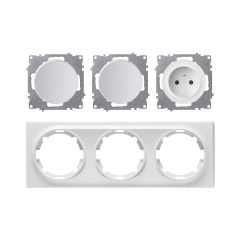 Ensemble prise type E avec terre 16A, 2 interrupteurs, plaque Florence en plastique, horizontal