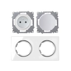 Ensemble double prise type E avec terre 16A, plaque Garda en verre, horizontal