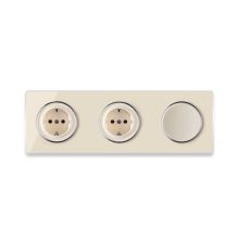 2х Schuko socket + Single light switch + Glass cover frame triple, horizontal - beige