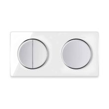 Double-pole switch, Light switch with glass cover frame in 2-way, horizontal - white
