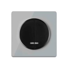 Double light switch with indicator light black with glass cover frame in grey