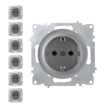 7x Schuko socket outlet set - grey