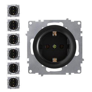 7x Schuko socket outlet set - black