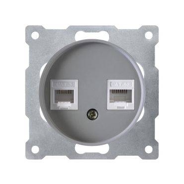 Combination Data Connection Box, Double, 2-Port, Network Socket 2xRJ45, CAT5e, Flush-Mount, without frame, grey