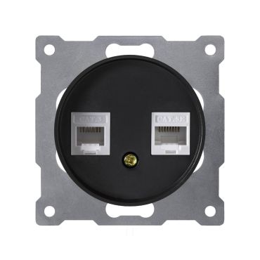 Combination Data Connection Box, Double, 2-Port, Network Socket 2xRJ45, CAT5e, Flush-Mount, without frame, black