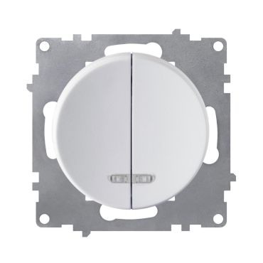 Double light switch with indicator light, dual, 1-way, flush-mount, without frame, white