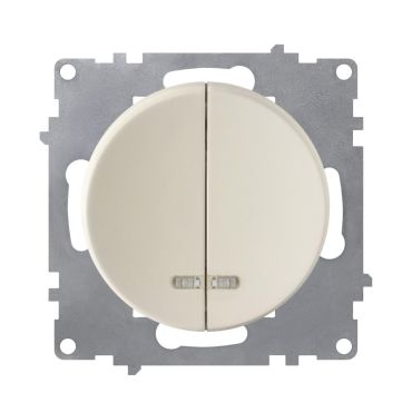 Double light switch with indicator light, dual, 1-way, flush-mount, without frame, beige