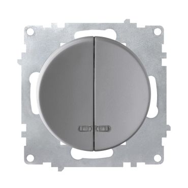 Double light switch with indicator light, dual, 1-way, flush-mount, without frame, grey