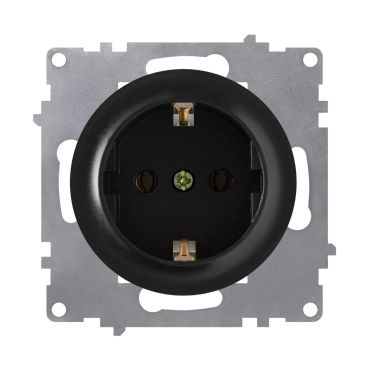 Schuko socket with screw terminals, grounding, 230V/16A, without frame, black