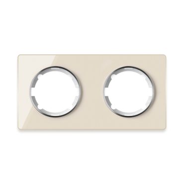 Glass cover frame for light switch, double socket, horizontal, flush-mount, Garda series, beige