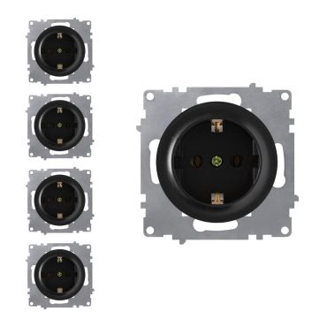5х Schuko socket set — black