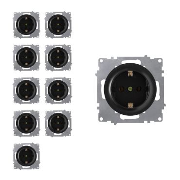 10x Schuko socket set — black