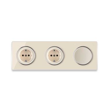 2х Schuko socket + Single light switch + Glass cover frame triple, horizontal - beige