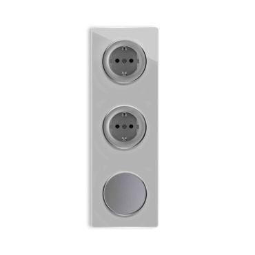 2х Schuko socket + Single light switch + Glass cover frame triple, vertical - grey