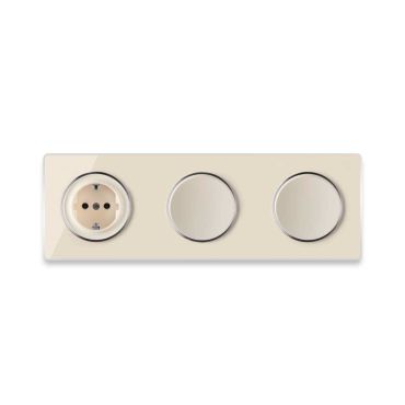 Schuko socket + 2x Single light switch + Glass cover frame triple, horizontal - beige