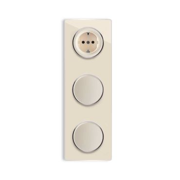 Schuko socket + 2x Single light switch + Glass cover frame triple, vertical - beige