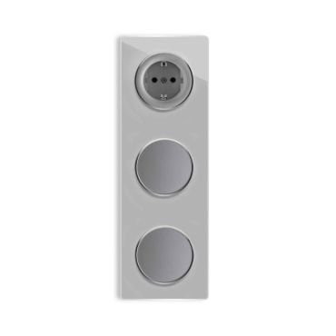 Schuko socket + 2x Single light switch + Glass cover frame triple, vertical - grey