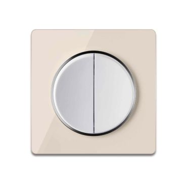 Double-pole switch white with glass cover frame in beige