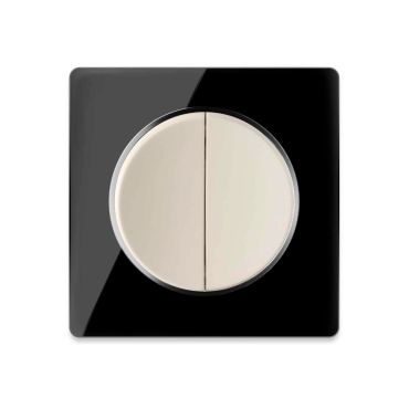 Double-pole switch beige with glass cover frame in black