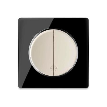 Two-way switch beige with glass cover frame in black