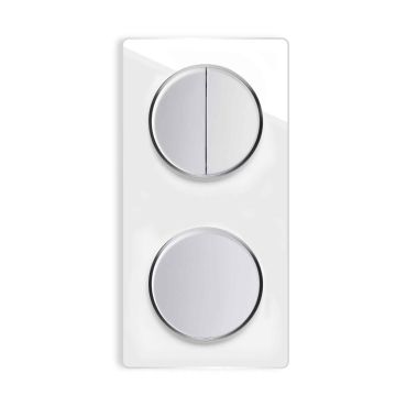Double-pole switch, Light switch with glass cover frame in 2-way, vertical - white