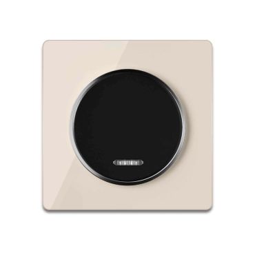 Single-pole indicator switch black with glass cover frame in beige