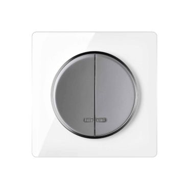 Double light switch with indicator light grey with glass cover frame in white