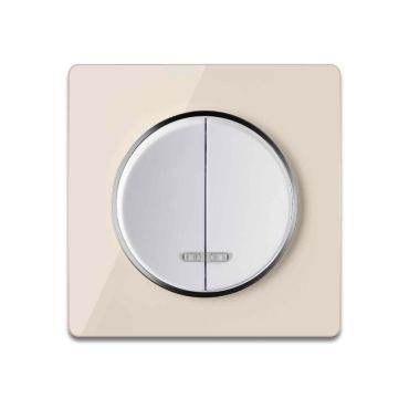 Double light switch with indicator light white with glass cover frame in beige