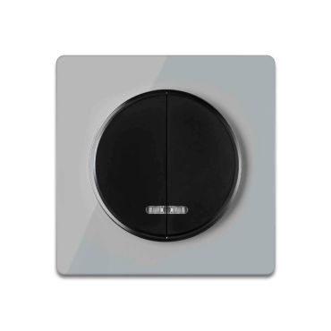 Double light switch with indicator light black with glass cover frame in grey