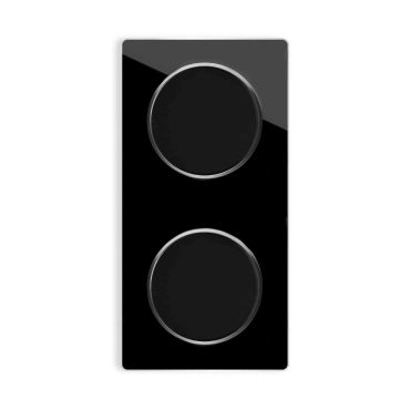 2x Light switch with glass cover frame in 2-way, vertical - black