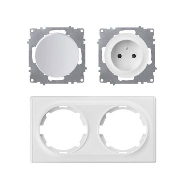 Type E socket + switch, 230V/16A, grounded – complete set with plastic frame (Florence series), horizontal