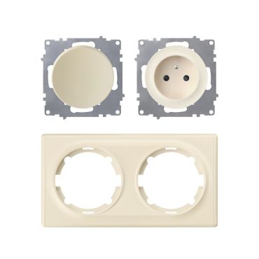 Type E socket + switch, 230V/16A, grounded – complete set with plastic frame (Florence series), horizontal – beige