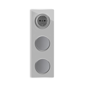 1x Prise de courant avec terre + 2x interrupteurs simple allumage avec plaque de finition en verre, 3 postes, verticale - Gris