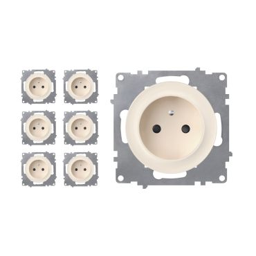 7-pack Type E grounded sockets, 230V/16A – mechanisms only (no frames) – beige