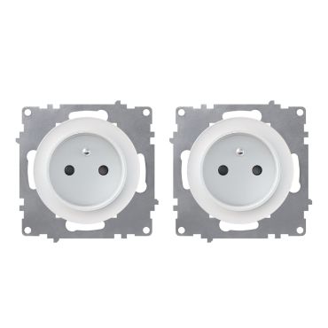 2-pack Type E grounded sockets, 230V/16A – mechanisms only (no frames) – white