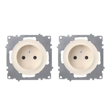 2-pack Type E grounded sockets, 230V/16A – mechanisms only (no frames) – beige
