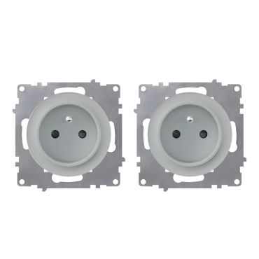 2-pack Type E grounded sockets, 230V/16A – mechanisms only (no frames) – grey