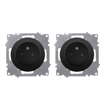 2-pack Type E grounded sockets, 230V/16A – mechanisms only (no frames) – black
