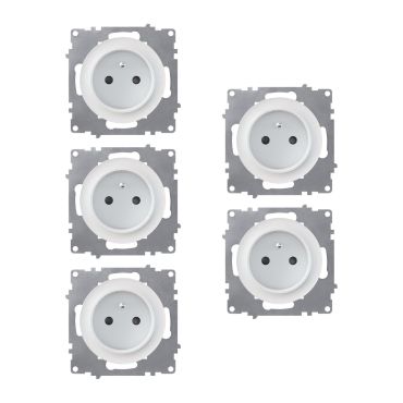 5-pack Type E grounded sockets, 230V/16A – mechanisms only (no frames)