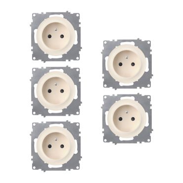 5-pack Type E grounded sockets, 230V/16A – mechanisms only (no frames) – beige