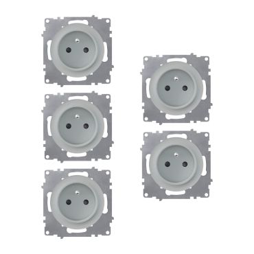 5-pack Type E grounded sockets, 230V/16A – mechanisms only (no frames) – grey