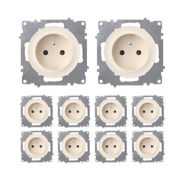10-pack Type E grounded sockets, 230V/16A – mechanisms only (no frames) – beige