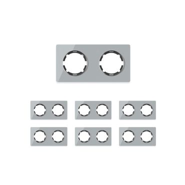 7x Garda Glass Cover Frame Set: 2-slot, horizontal frame, grey
