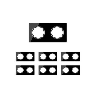 7x Garda Glass Cover Frame Set: 2-slot, horizontal frame, balck