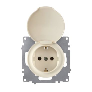 Schuko socket with cover and grounding, 230V/16A, screw terminals, without frame, beige