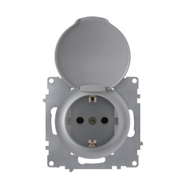 Schuko socket with cover and grounding, 230V/16A, screw terminals, without frame, grey