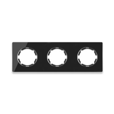 Glass cover frame for light switch, triple socket, horizontal, flush-mount, Garda series, black