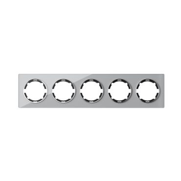 Glass cover frame for light switch, quintuple socket, horizontal, flush-mount, Garda series, grey